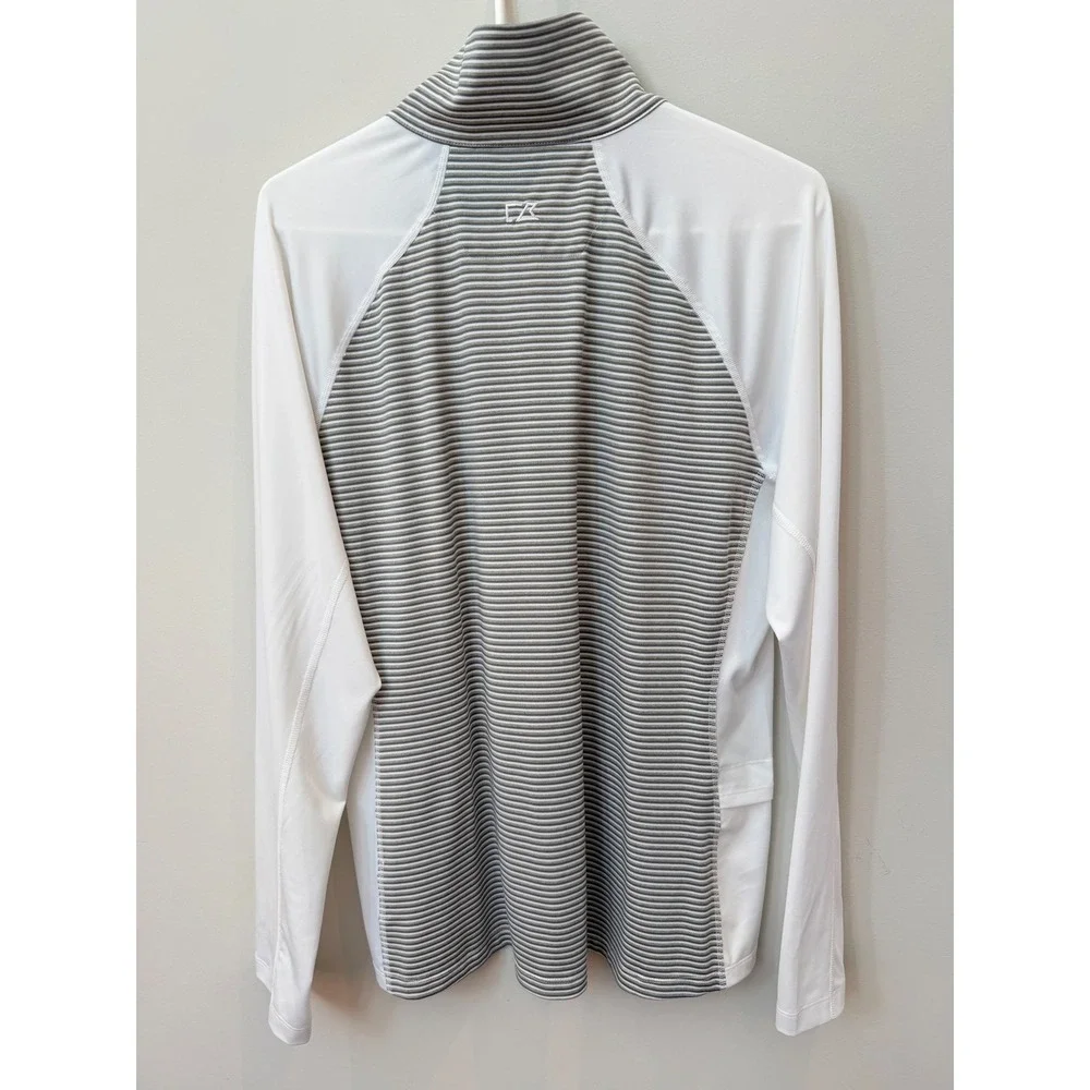 Cutter & Buck Mens XL Quarter Zip Pullover White Grey Striped Golf Active Top